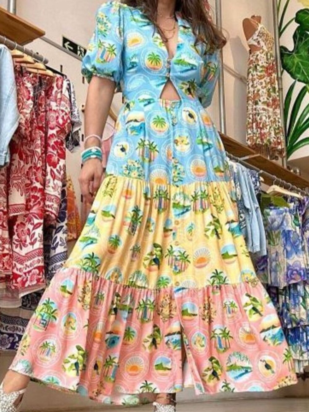 FARM Rio Brazil Colorful "Colorido por Natureza" Maxi Shirt Dress | Small